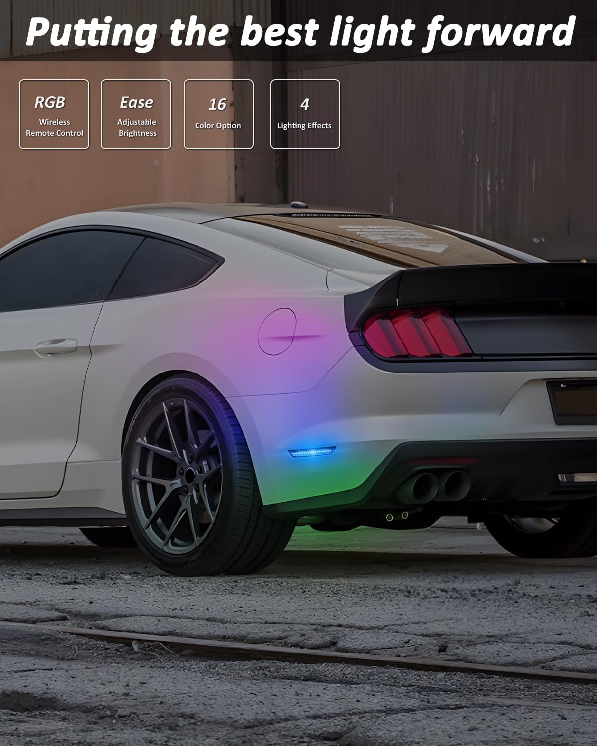 Bestview RGB LED Side Marker Lights Compatible with Ford Mustang 2015-2023, 16 Color Lighting Clear Lens, Pack of 2