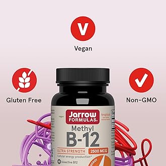 Jarrow Formulas Ultra Strength Methyl B-12 2500mcg, Dietary Supplement for Cellular Energy Production and Brain Health Support, 100 Tropical-Flavored Chewable Tablets, 100 Day Supply