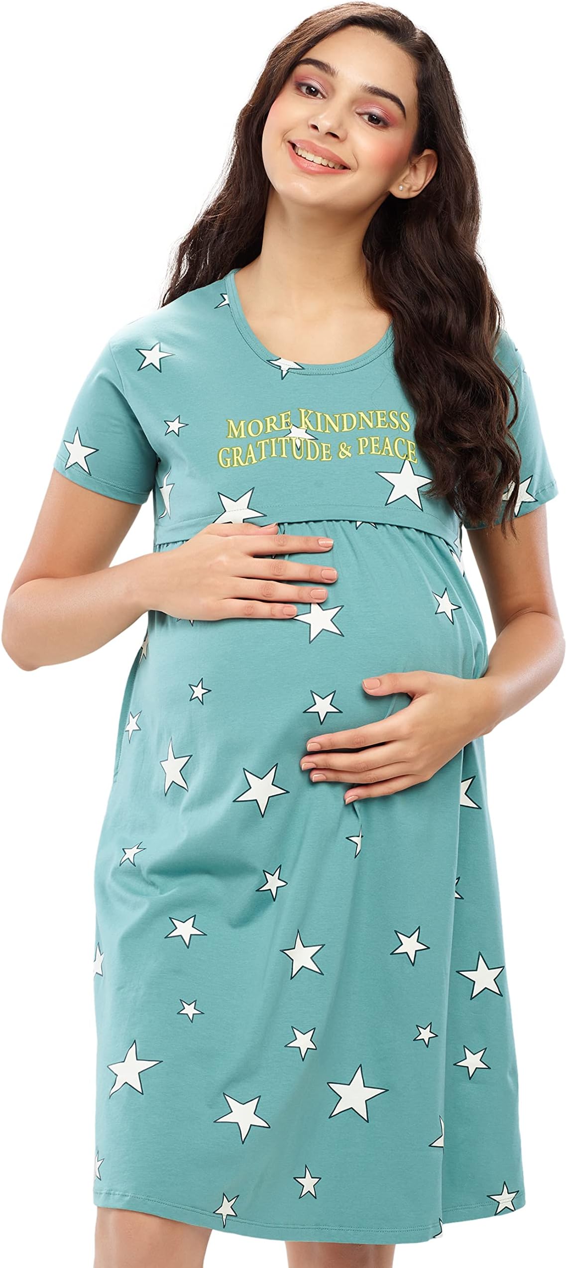 ZEYO Women's Cotton Night Dress Floral Printed Maternity & Feeding Short Nighty Night Gown 5631
