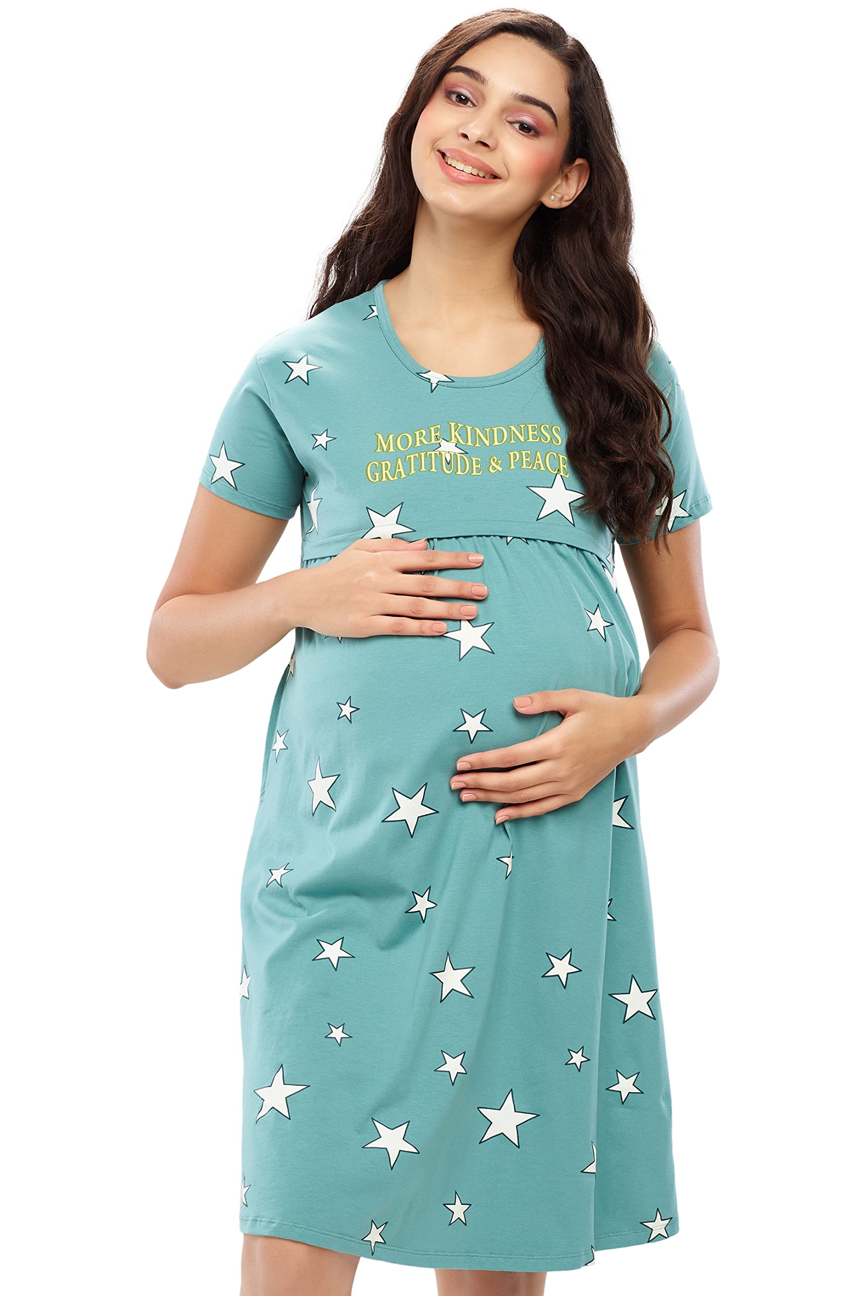 ZEYO Women's Cotton Night Dress Floral Printed Maternity & Feeding Short Nighty Night Gown 5631