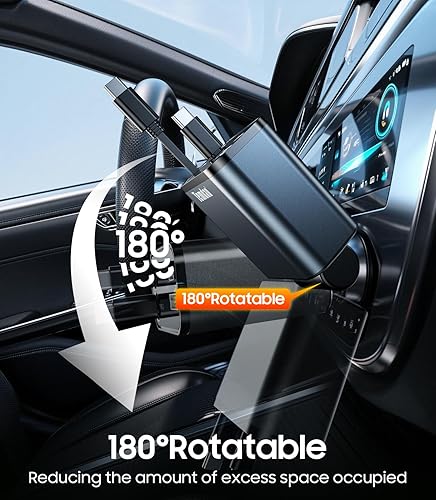 Miniatura 5 de Temdan Cargador retráctil para automóvil de 69 W, cargador rápido 4 en 1, USB C, accesorios de automóvil para hombres y mujeres, accesorios