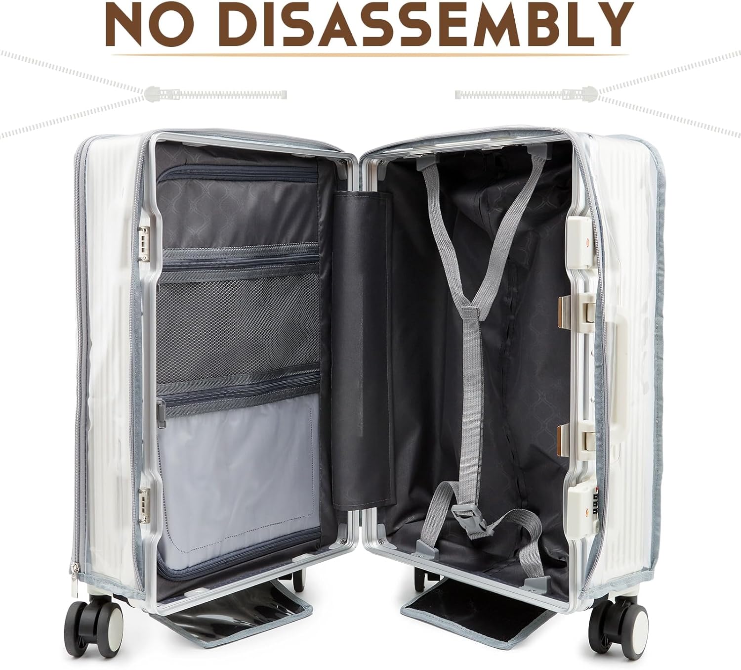 Clear Carry On Luggage Cover, No Disassembly, 20 Inch with Front Pocket Zipper, PVC Plastic Material, Travel Waterproof Transparent Suitcase Protector - Image 3