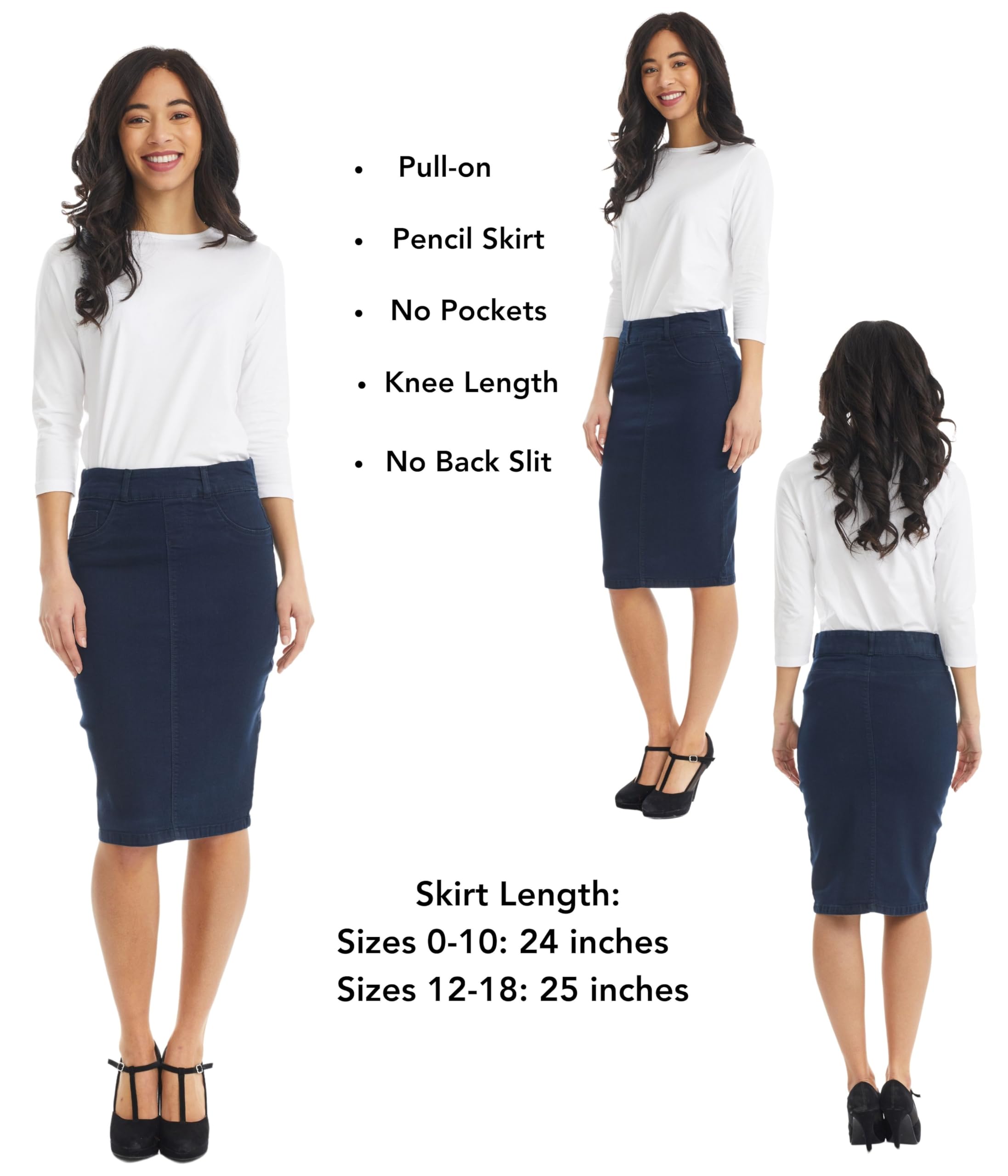 ESTEEZ Women's Denim Pencil Skirt- Stretch Jean Knee Length – Brooklyn