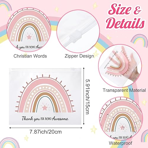 Vista 15 de Wesiti 50 bolsas de cosméticos de arco iris, regalos inspiradores, citas motivacionales, bolsa de maquillaje a granel impermeable con cremallera