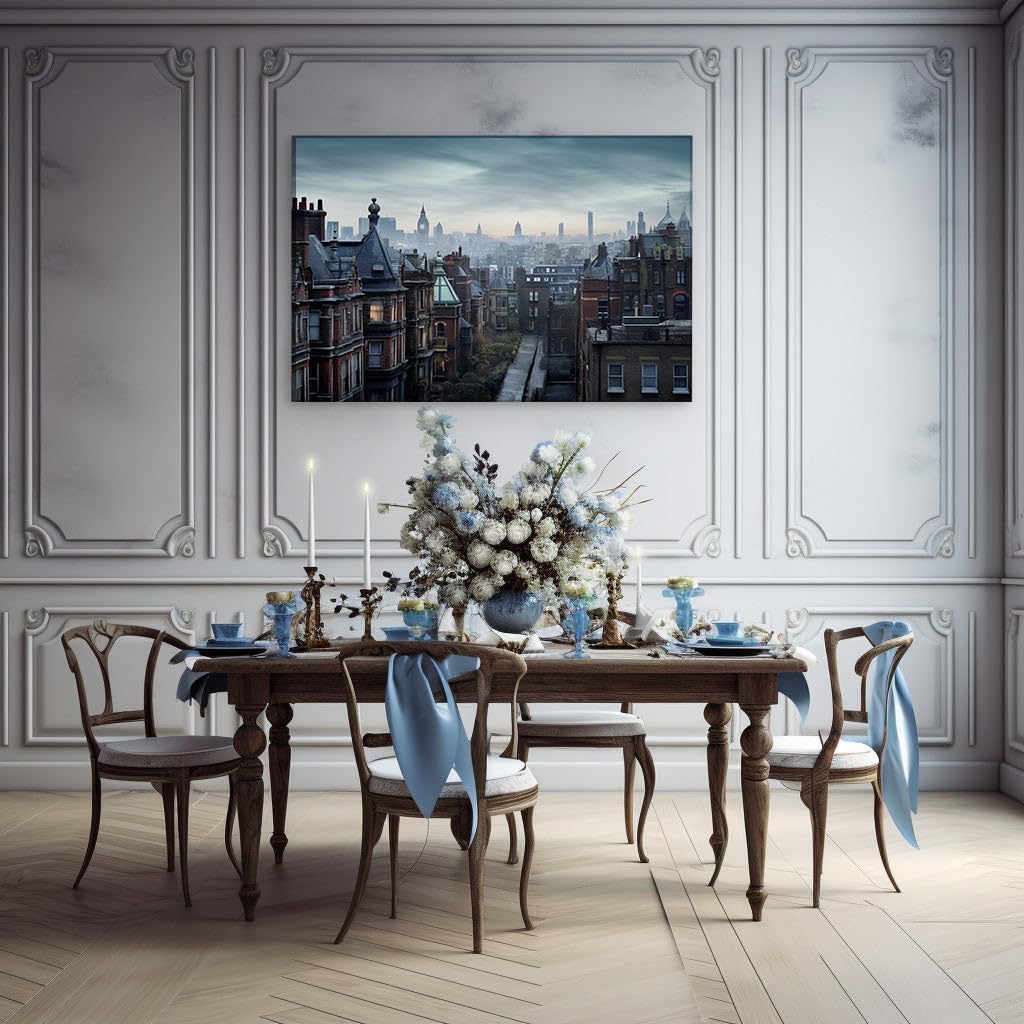 Canvas for Living room. Historic Charm Meets Modern Majesty in London's Moody Cityscape, 27 x 18 inch Canvas Wall Art - Mid Century Modern - Modern Home Decor