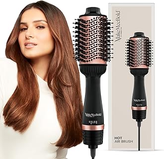 MakeMeeBold Hot Air Brush | 2-in-1 Hair Dryer & Straightener with 3 Temp & 2 Speed Settings, 360° Airflow Vents, PTC Fast Heating, Ceramic Plates, Auto Shut-Off | Gifts for woman