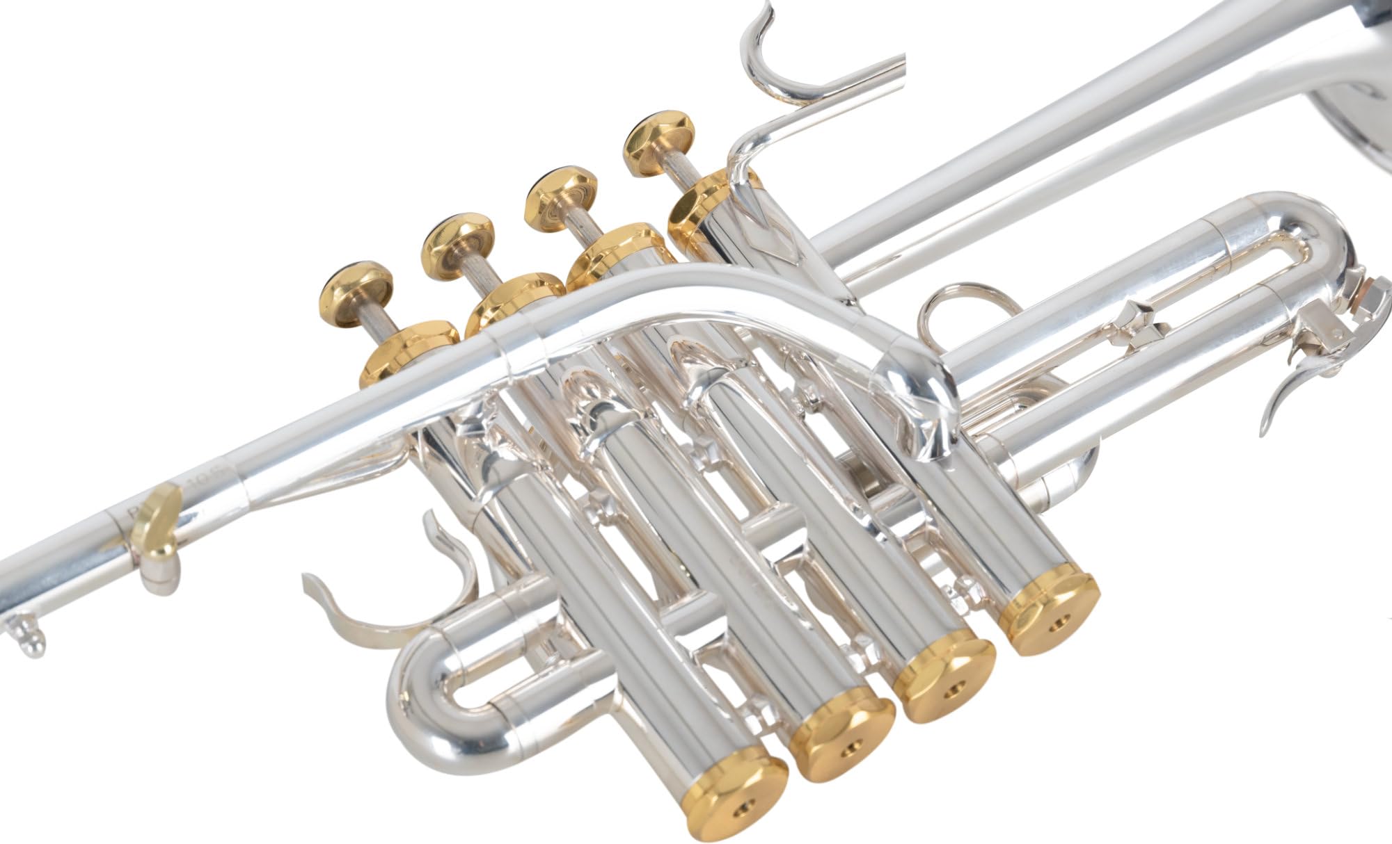 PT-910S Piccolotrompete (Bohrung: 11,8mm, Schallbecher: 105mm, lange Bauform, hexagonale, versilberte Kappen, mit A-Stift, Mundstück und Leichtkoffer) silber
