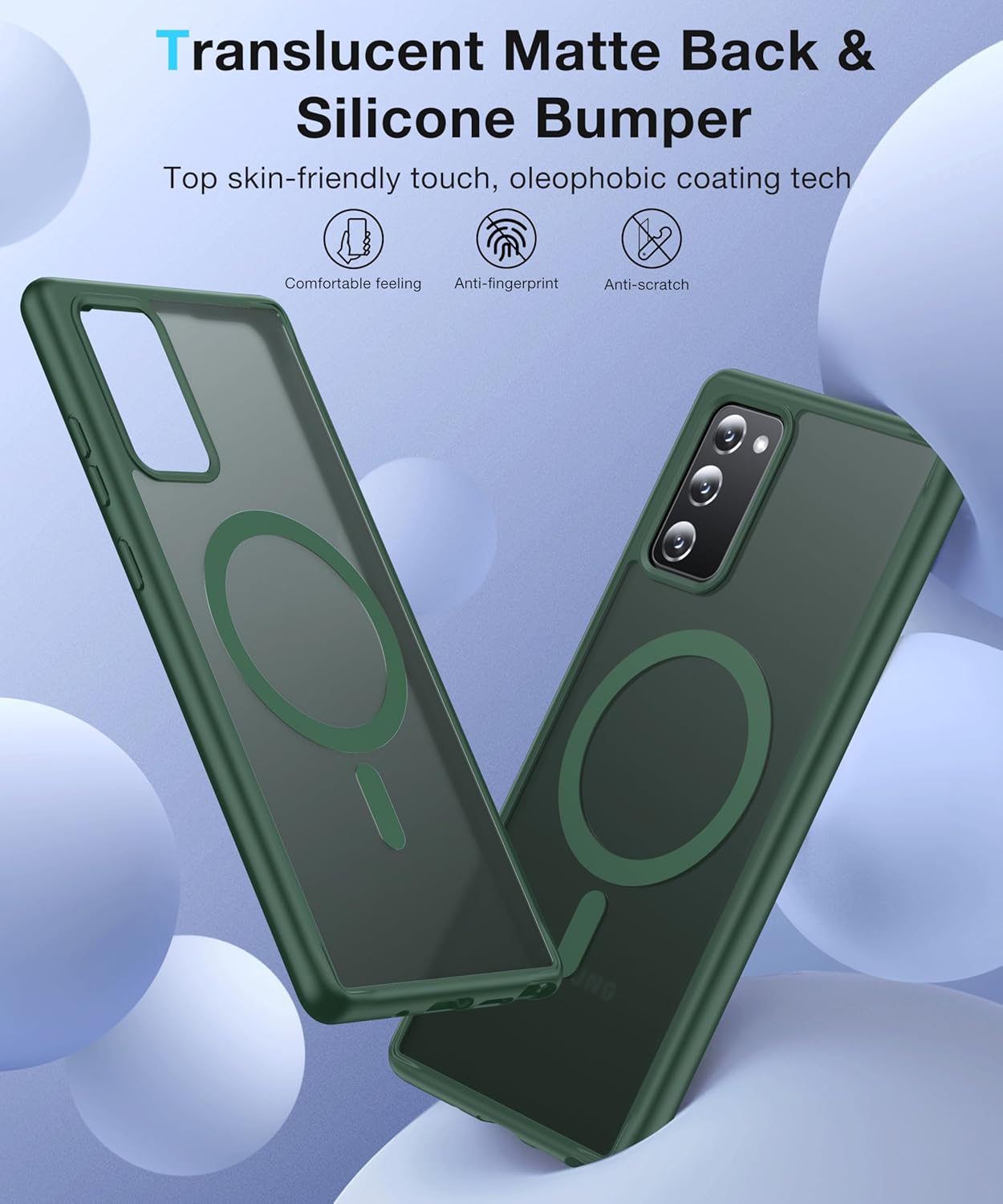 FNDMIL[NO.1 Magnetic for Samsung Galaxy Note 20 Case with MagSafe[Military Grade Drop Tested][Translucent Matte][Anti-Fingerprint] Soft Silicone Bumper for Samsung Galaxy Note 20 5G Phone Case,Green - Image 2