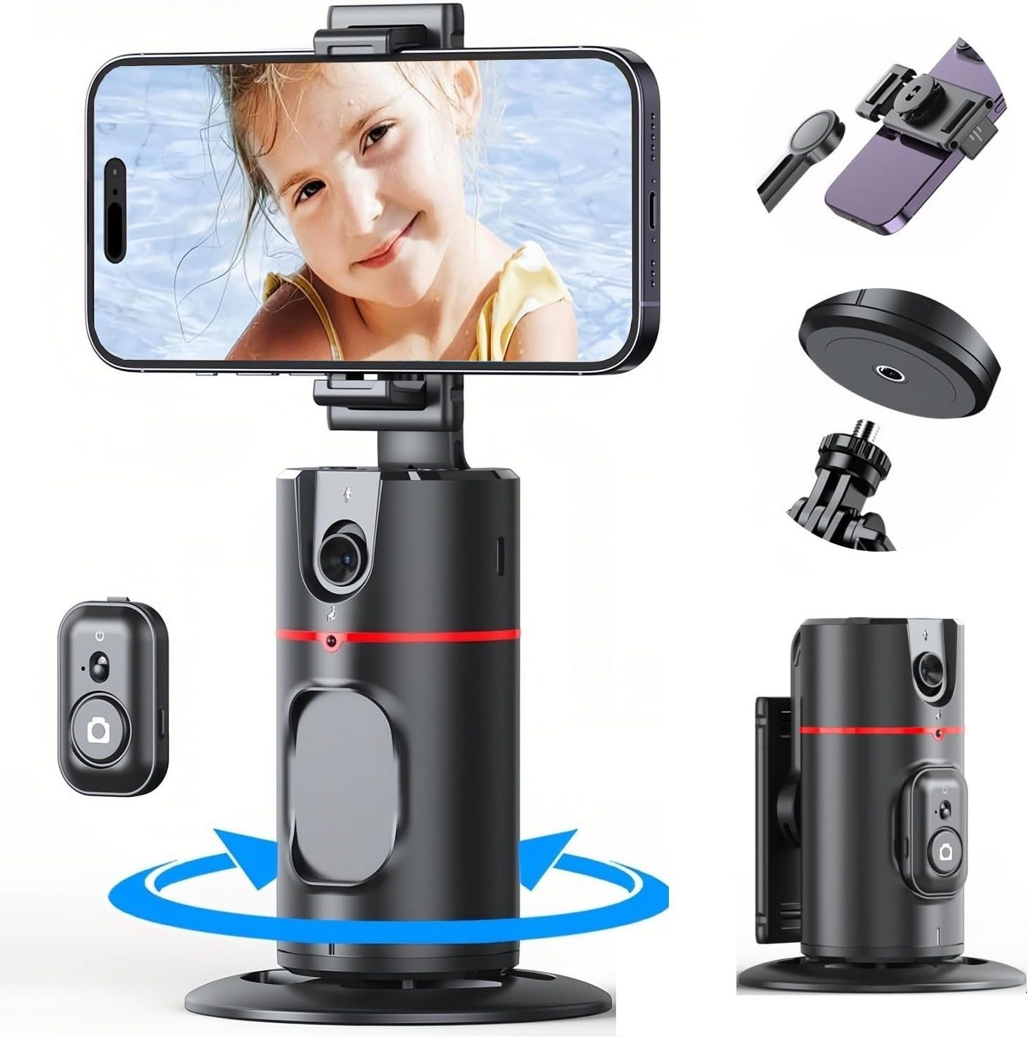 Trípode de seguimiento facial automático con rotación de 360, soporte de teléfono de seguimiento automático con control remoto, soporte de teléfono