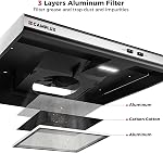CAMPLUX RV Range Hood 22 Inches, Vented Range Hood with LED Light and Exhaust Fan 12V DC for RV, Tiny House, Trailer and Yacht