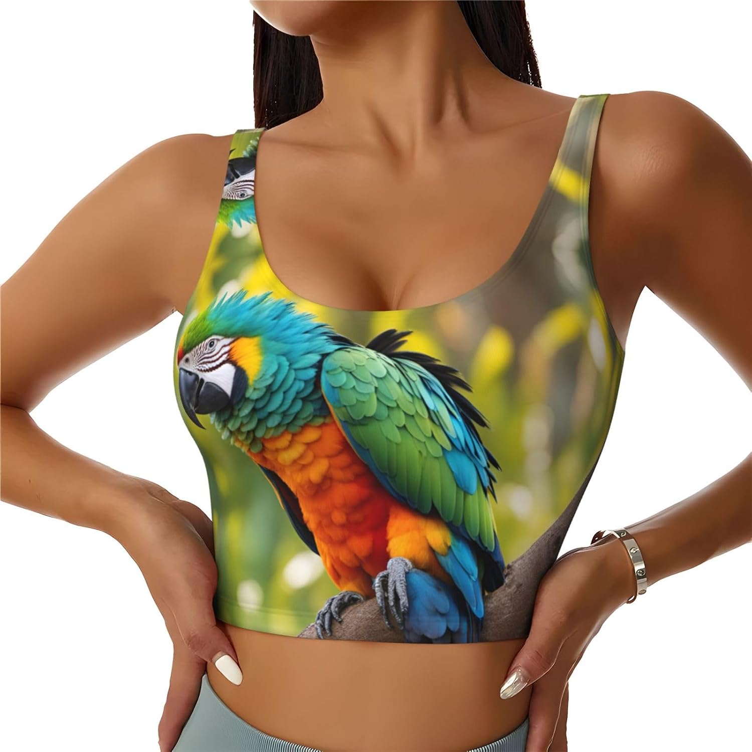 Fantastic Parrot Feather Print Sports Bra for Women,Padded,Racerback,Perfect for Yoga,Workout and Running