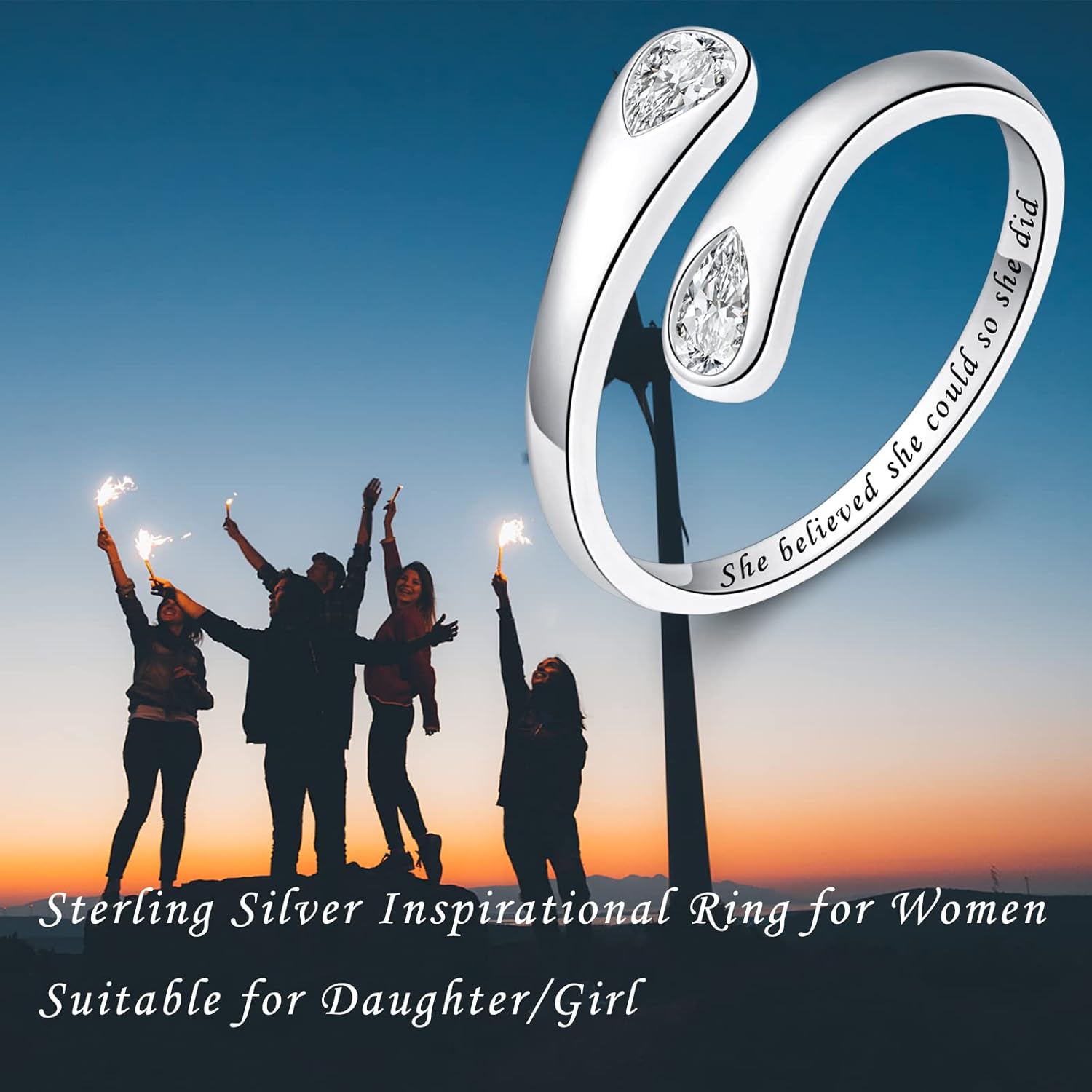 Fookduoduo 925 Sterling Silver Ring Inspirational Jewelry adjustable Wrap Open Rings for Women