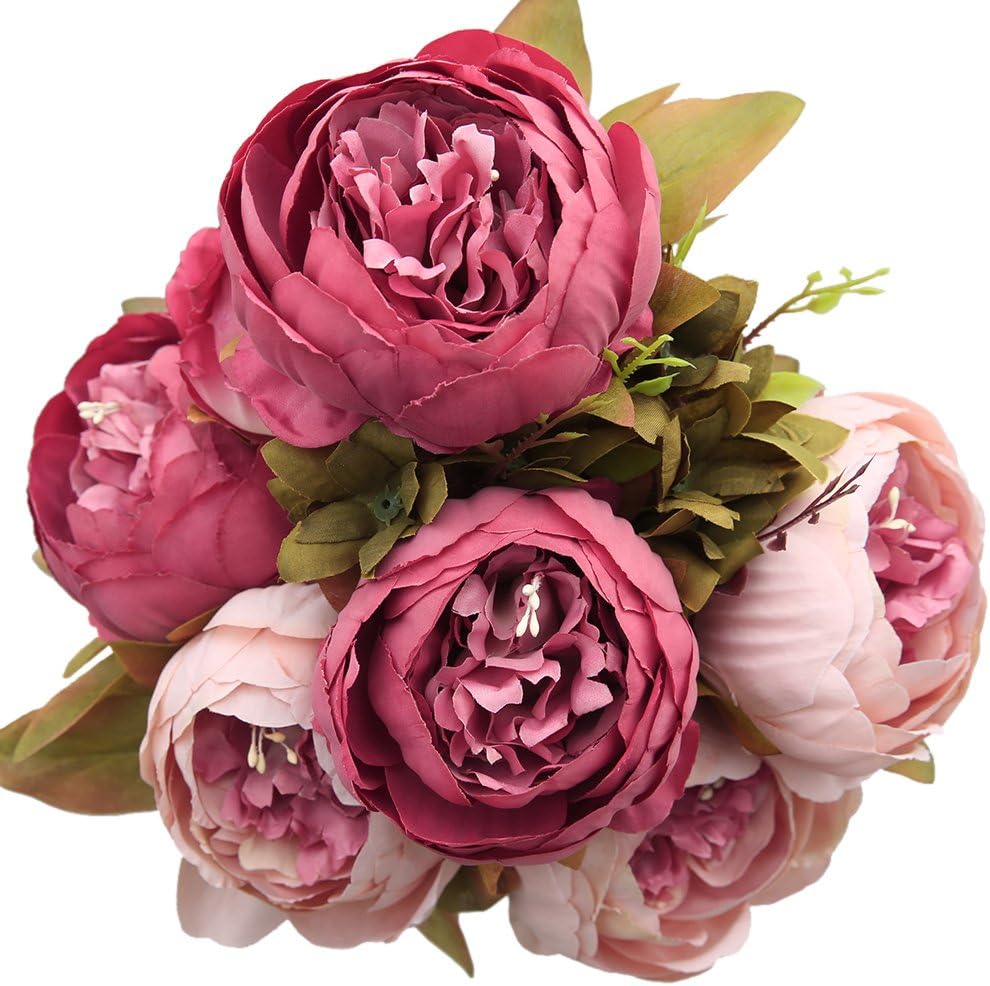 Luyue Vintage Artificial Peony Flowers Wedding Bouquet Fake