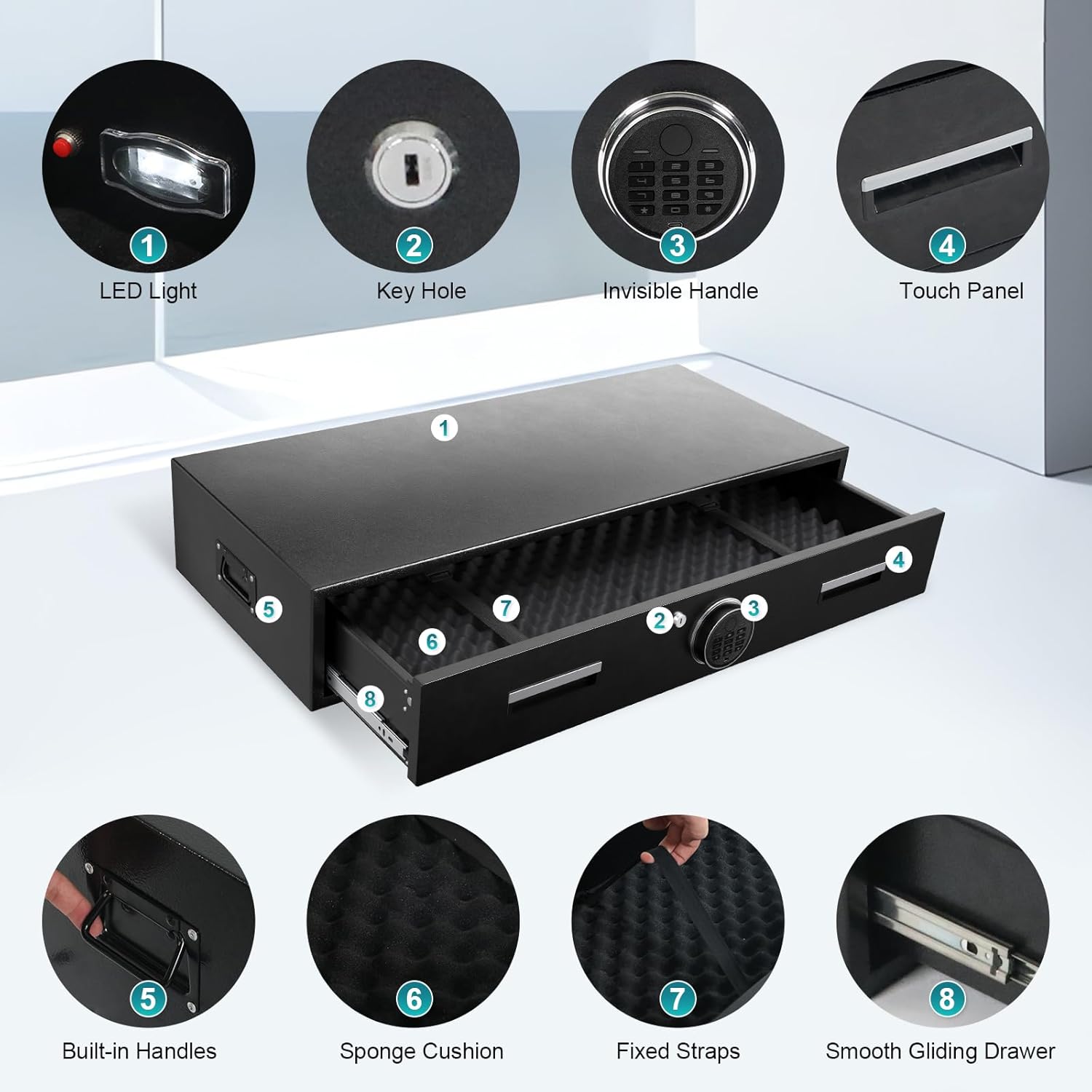8"H Under Bed Safe, Rapid Gun Safe Drawer Safe for Car for AR Rifle Shotguns & Long Guns Ammo Pistol Accessories for Home and Vehicle, Fast Box Hidden Gun Safe Mounts in Car, Truck RV and SUV