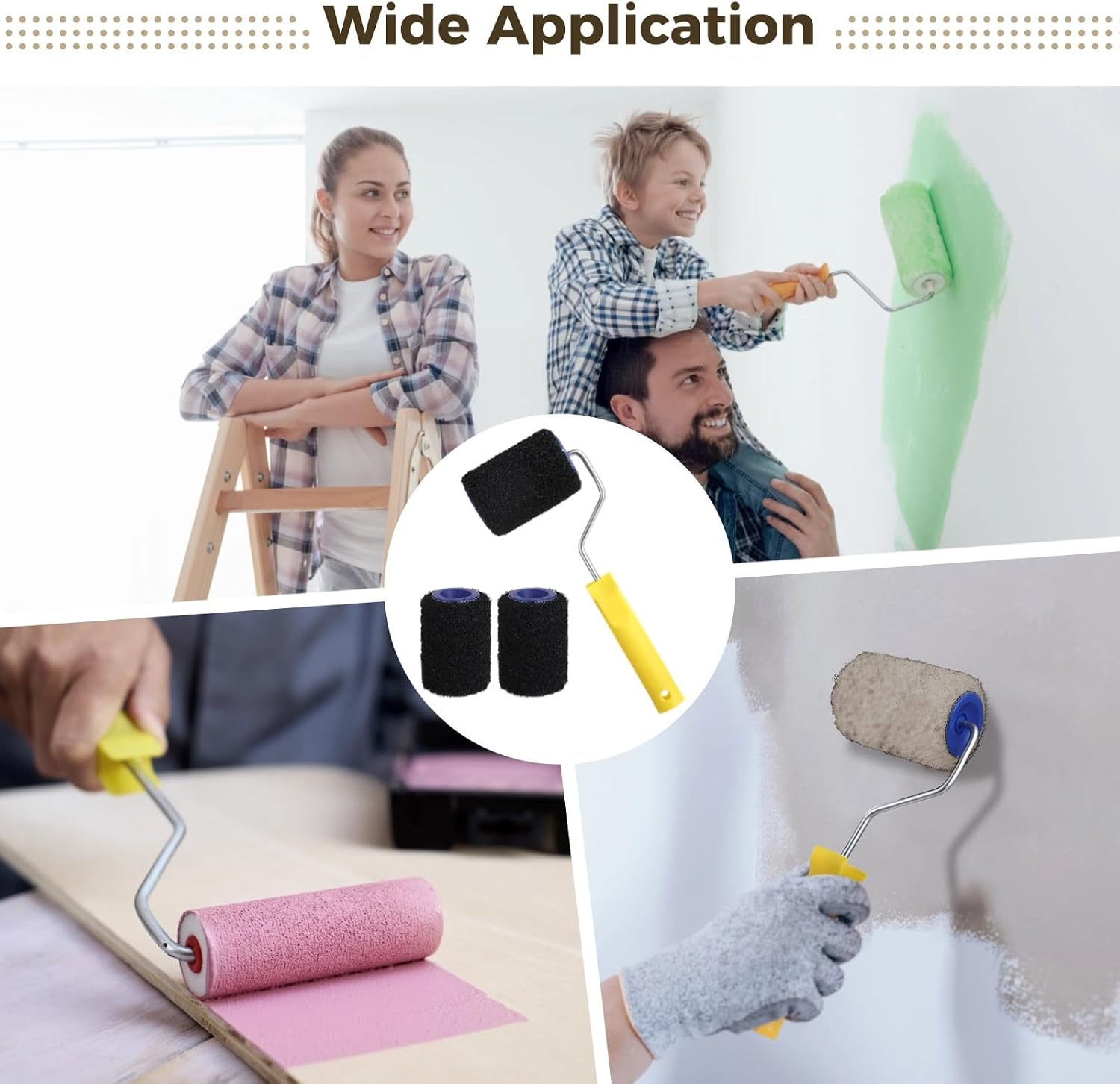 4 in Nylon Bristle Roller Covers, Paint Frame, 4 Pcs Drywall Compound Texture Set for Wall and Ceiling Finishing, Putty, Diatomaceous Earth, Textured Coating, Molding Paste