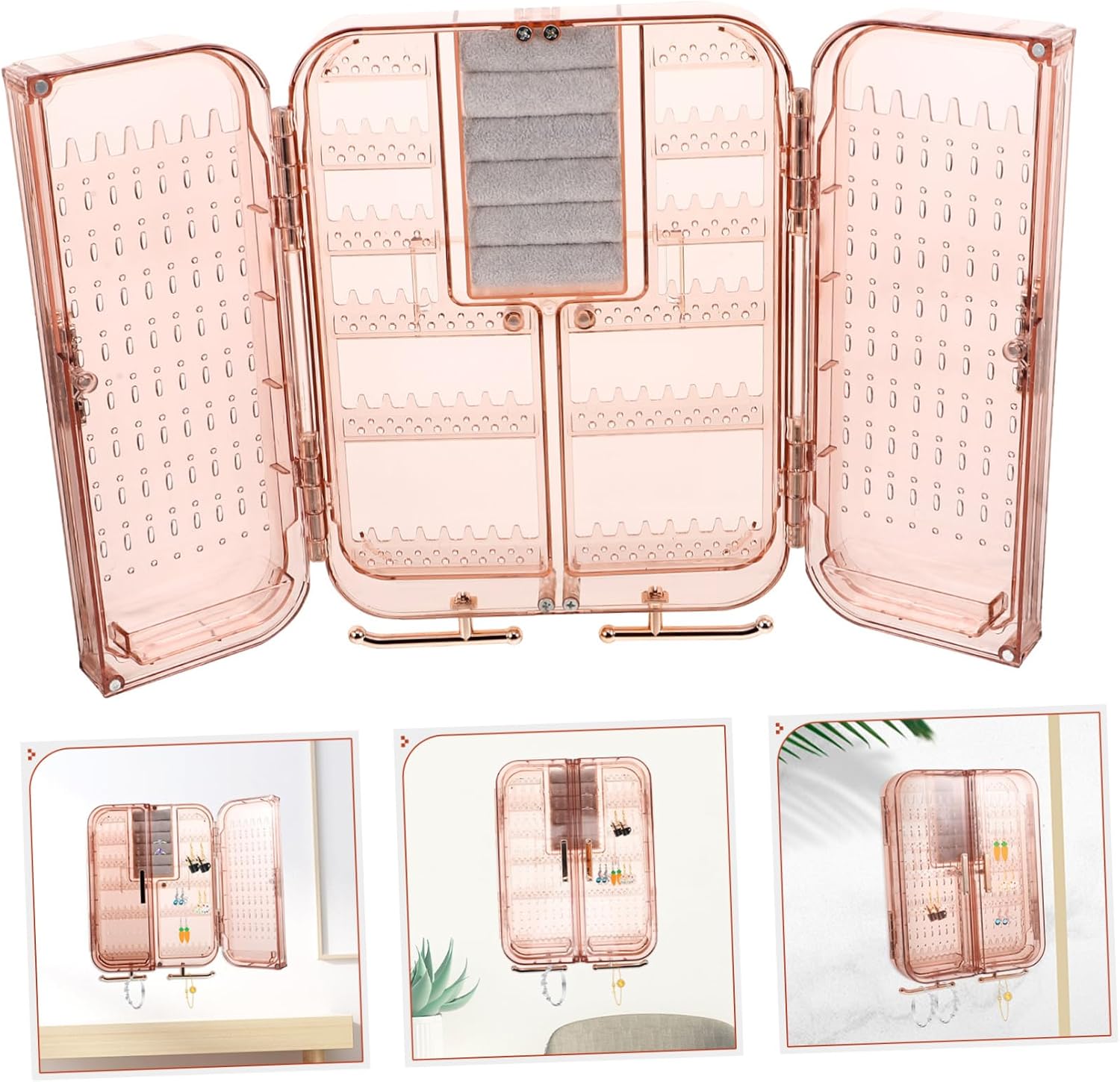 LIOOBO Wall Mounted Earring Necklace Organizer, PET Multi Grids Holder image 3
