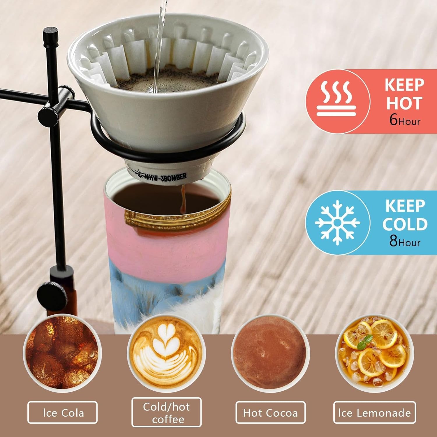 Cat White Sofa Insulated Coffee Mug with Straw & Flip Lid, 16.9oz Iced Tumbler Cup, Double Wall Vacuum Mug for Travel Office