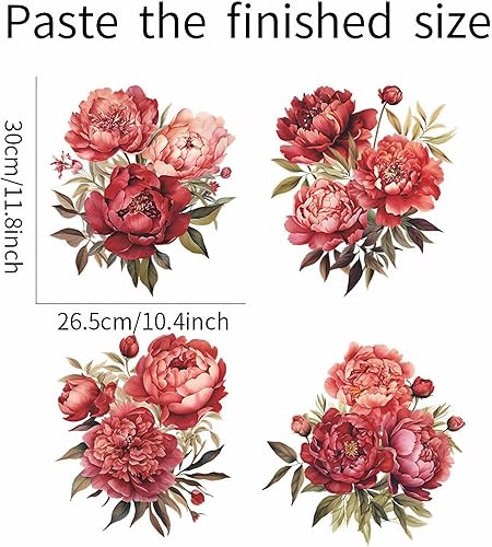 Miniatura 6 de Calcomanías de pared de rosas de peonía roja, sacinora romántica acuarela, arte floral botánico, calcomanías de pared extraíbles de vinilo para