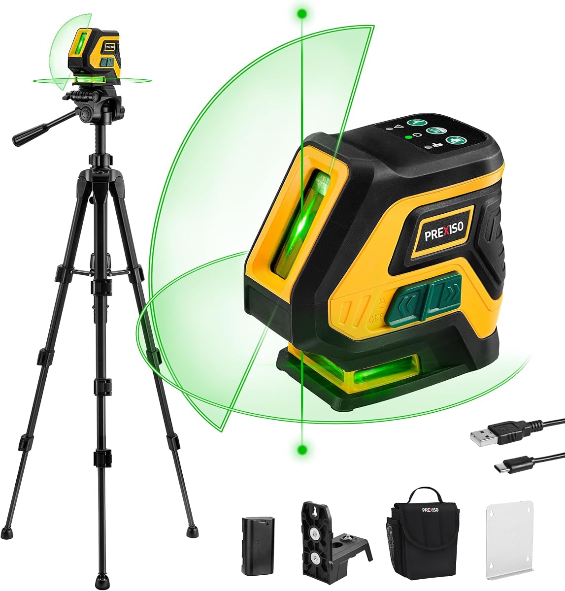 Laser Level with Tripod & 2 Plumb Dots, 100Ft Rechargeable Leveler | Point Cross Laser Level Self Leveling - Plumb Spot Alignment Wide Angle Laser Line for Construction, Ceiling, Floor Tile