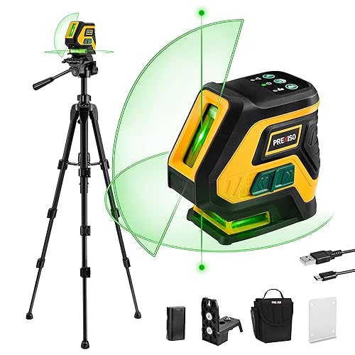 PREXISO Laser Level with Tripod & 2 Plumb Dots - 100 Ft Rechargeable Point Cross Laser Level Self Leveling - Plumb Spot Alignment Wide Angle Laser Line for Construction, Ceiling, Floor Tile