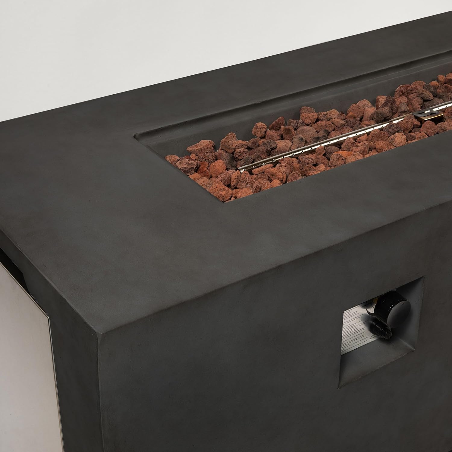 70 Inch Outdoor Propane Fire Pit Table for Outside Patio, Concrete Fire Pit Table, Rectangle Gas Fire Pit for Garden, Pool, Backyard, 60,000 BTU, Free Lava Rocks, Dark Gray