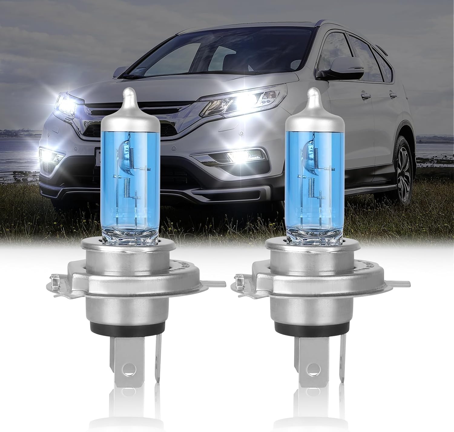 Fit (1997-2004/2007-2014) for HONDA CRV Headlight Bulbs, 9003/H4 High Low Dual Beam 9003 Halogen Bulbs 300% Brightness High Performance Halogen Bulbs Combo 2PCS