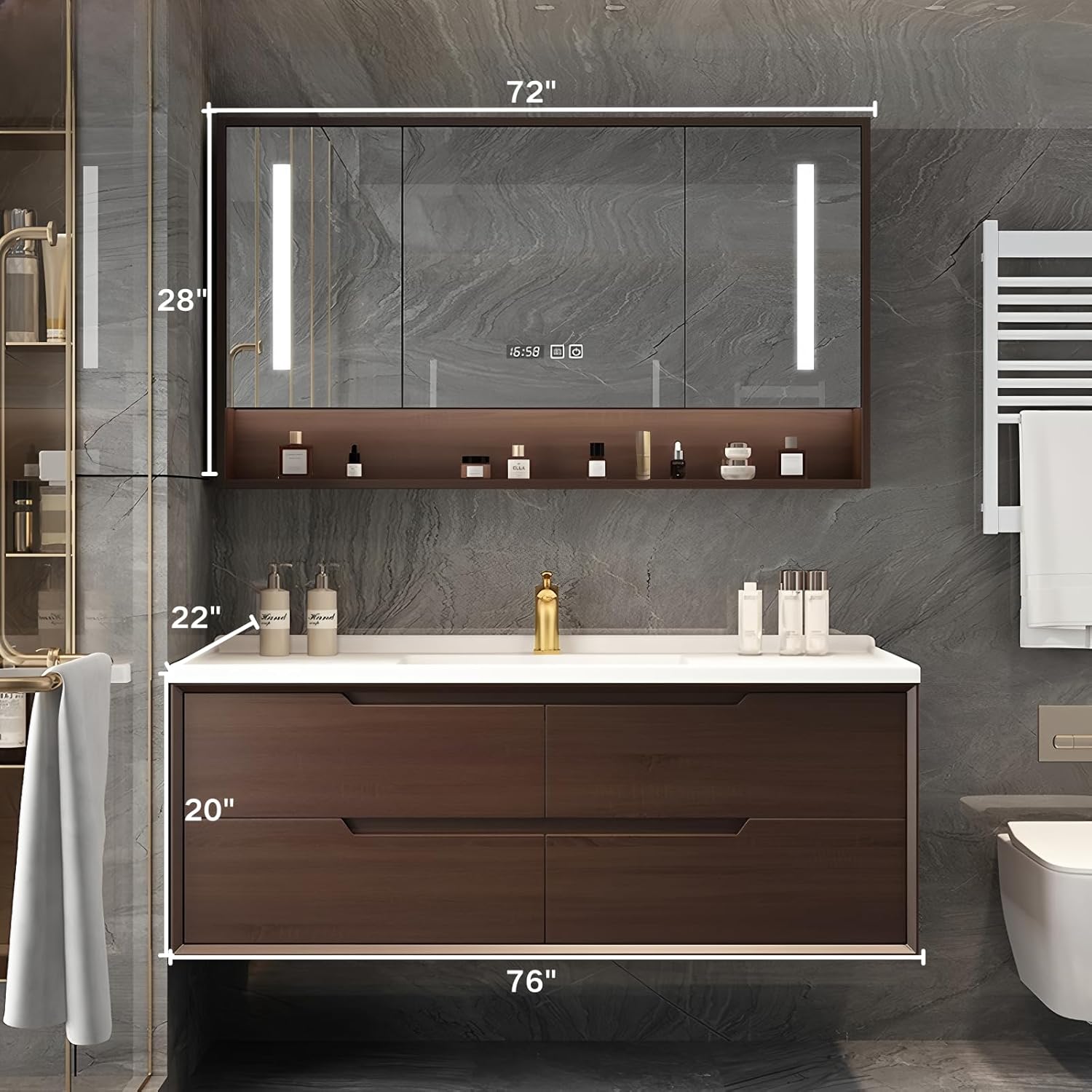 Dimensions of the 76-inch floating bathroom vanity