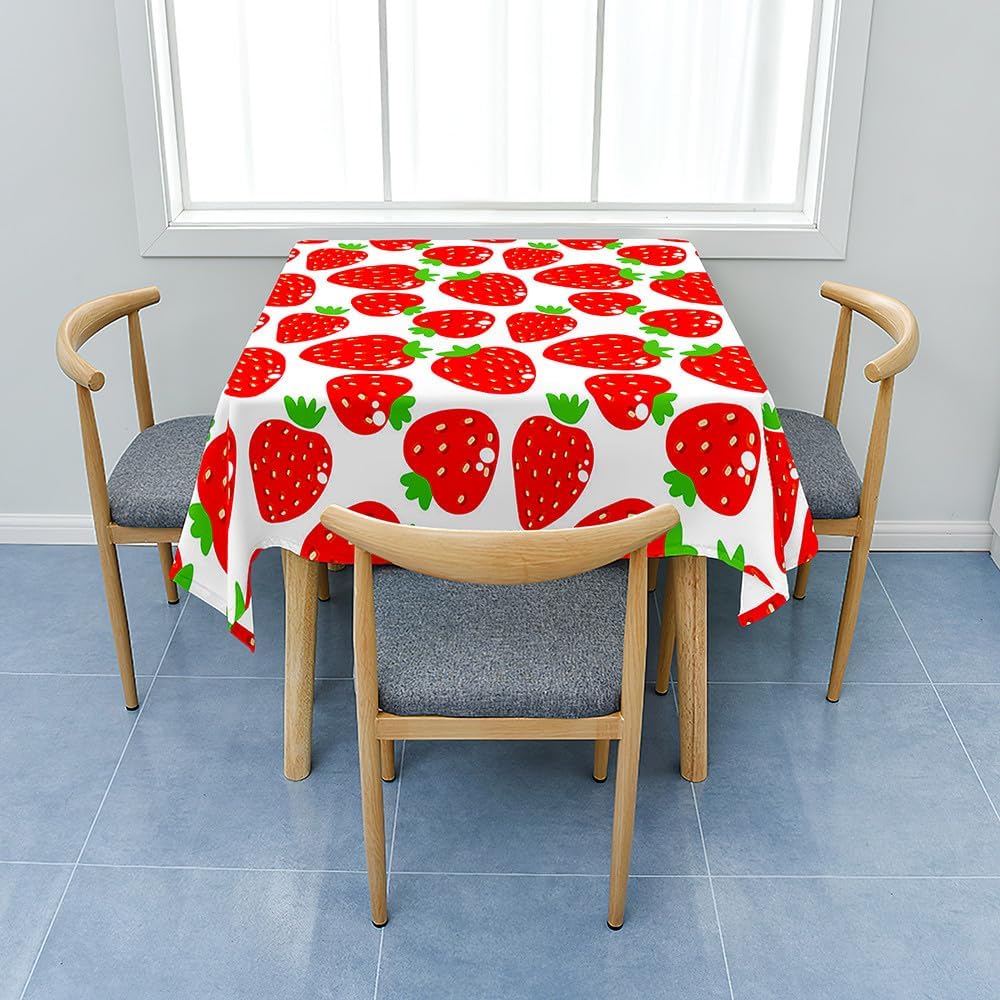 Square Table Cloth, Splash Proof Tablecloth, Cartoon Fruit Print Tablecloths Wipeable Table Cloths for Kitchen Decoration Outdoor Picnic (150x150cm,strawberry)