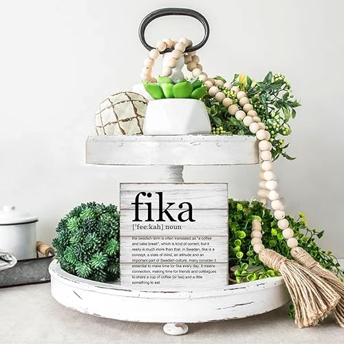 Miniatura 7 de Fika Definition Art - Letrero de madera para escritorio sueco, decoración del hogar para escritorio, mesa, estante de 5 x 5 pulgadas