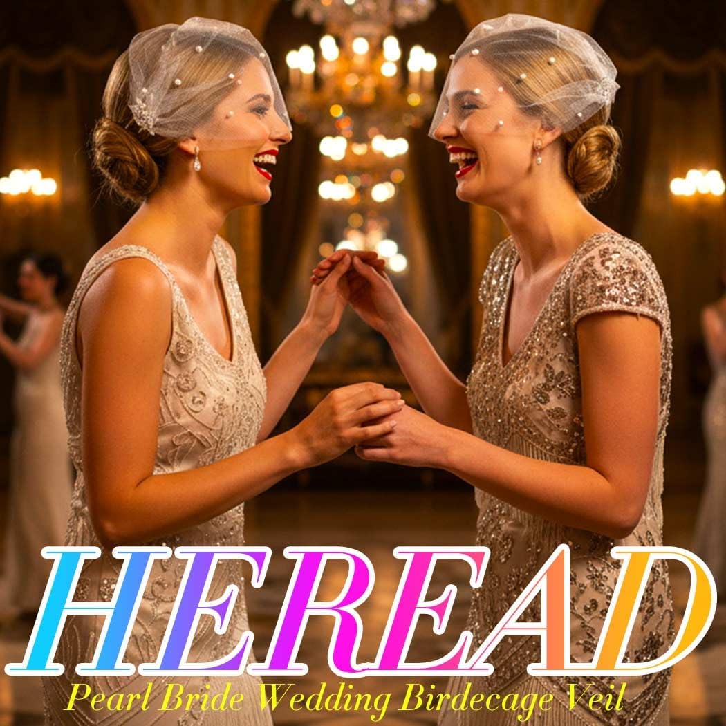 HEREAD Pearl Bride Wedding Birdcage Veil White Short Bridal Veils Crystal Headpiece Accessories with Comb for Women and Girls
