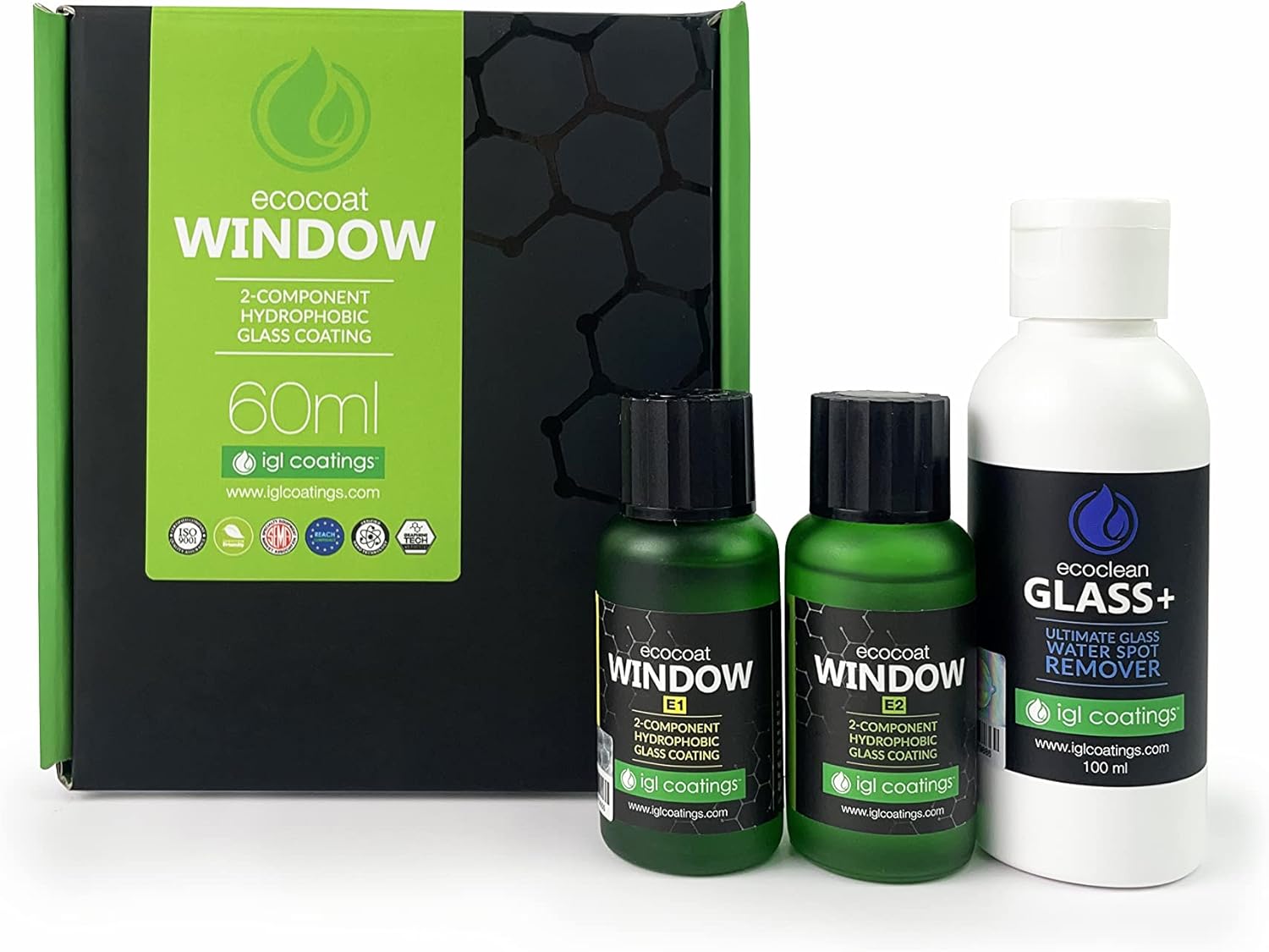 IGL Ecocoat Window Hydrophobic Glass Coating (60ml) Ultimate Ceramic Coating DIY Kit