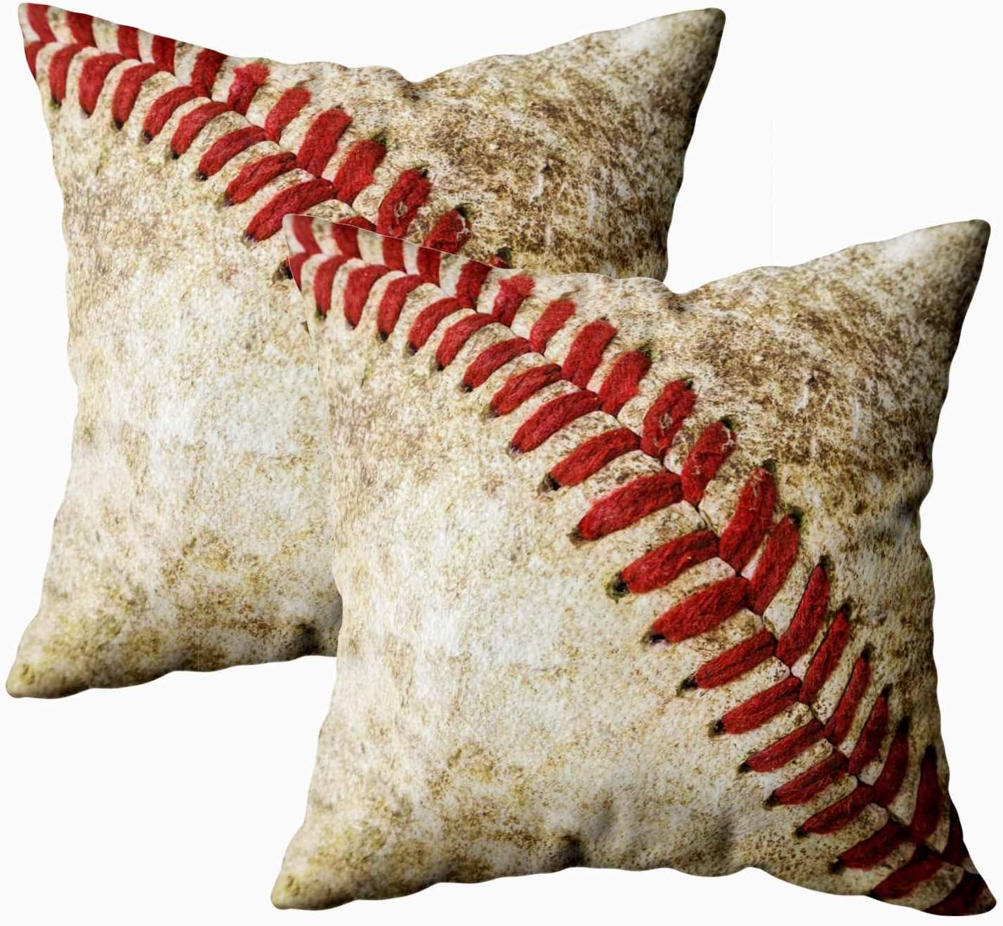 Pillow Covers 18x18, Zippered Pillowcases 2 Pack Camping Pillow Baseball Closeup for Home Sofa