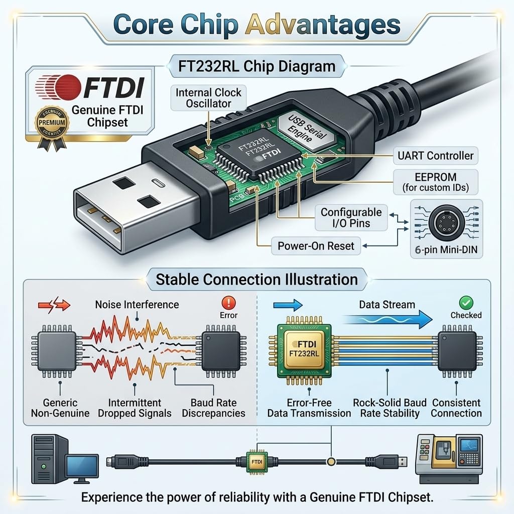 FT232RL Câble de programmation USB vers Mini DIN 6 broches RS232 1,8 m pour L-S (L-G) PLC XGB-XBC XGK XEC Series