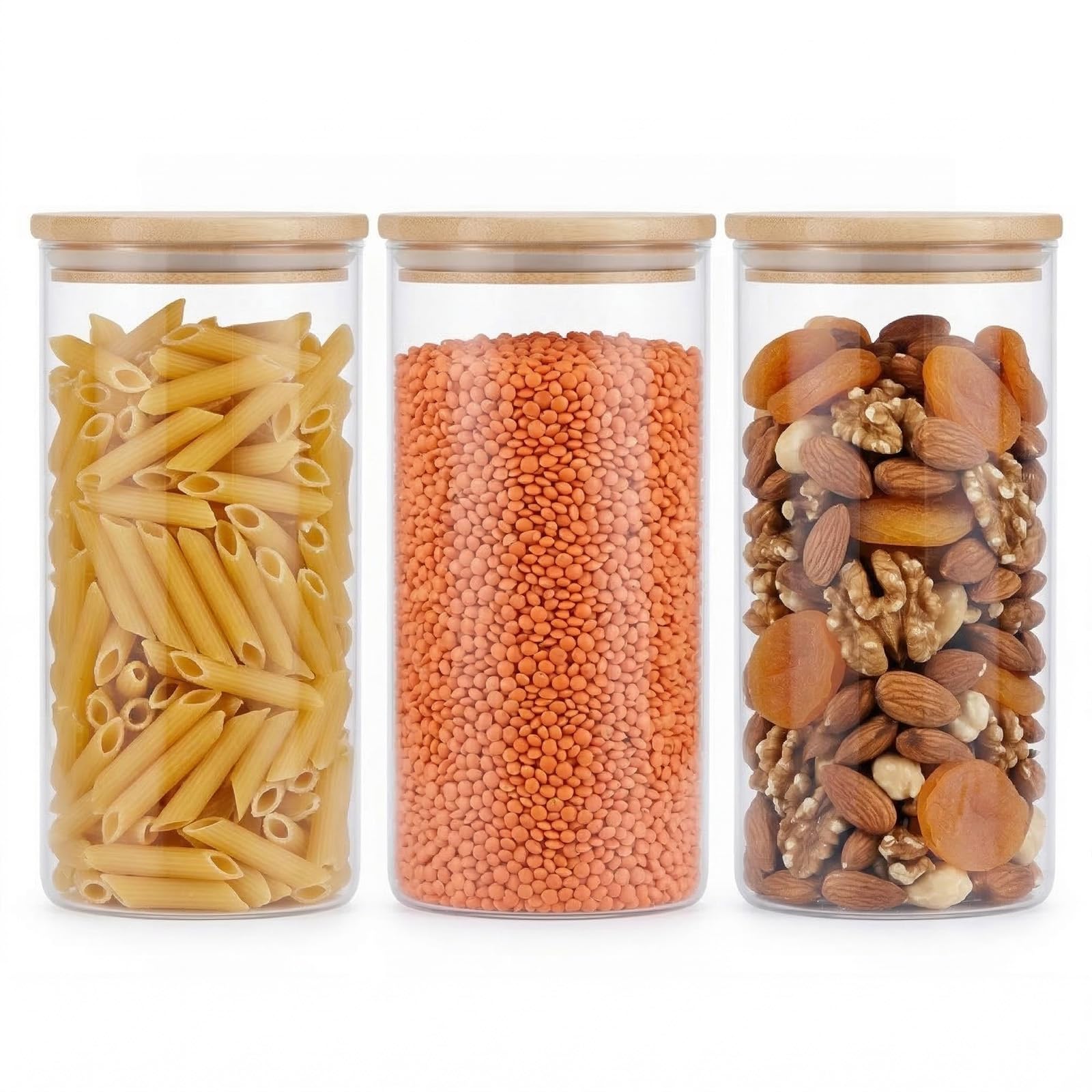 Sunnynest 1400Ml 3Pcs 3Pcs Large Glass Storage Jars With Airtight Lids -2100Ml Clear Pantry Organizer Containers For Spaghetti, Pasta, Cereal, Flour, Rice & Dry Food, Kitchen Countertop Canisters (1400Ml 3Pcs)