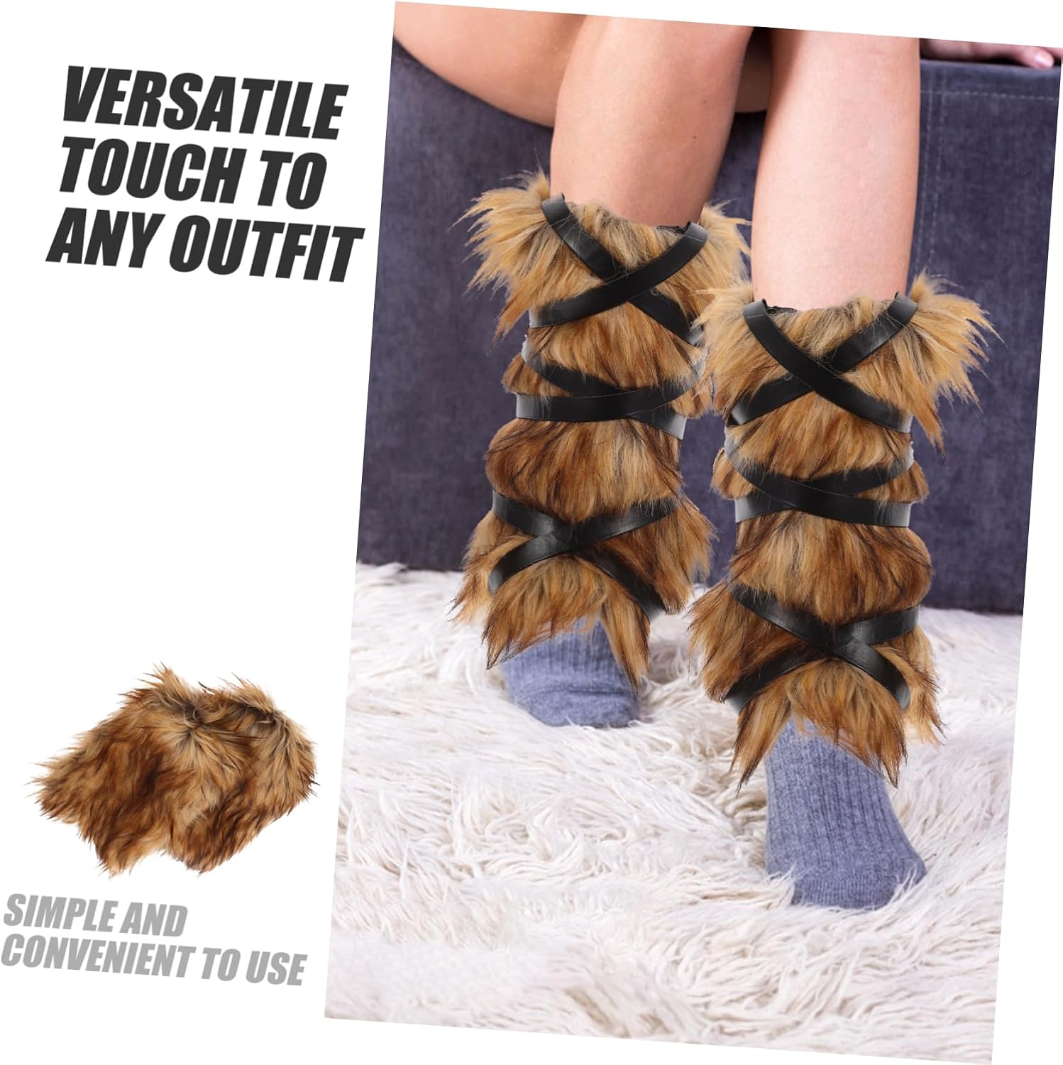 BESPORTBLE 1pair Faux Fur Viking Leg Warmers for Men Women Medieval Costume Accessories Warmth Comfort for Halloween Themed Events