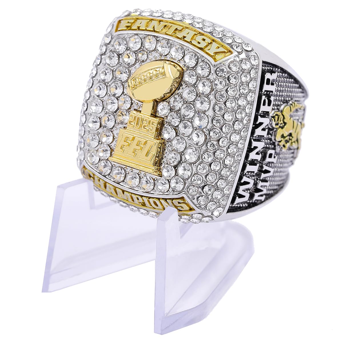 guancrown 2024 Fantasy Football Championship Ring Award Prize Trophy Sports Winner FFL Champion Ring (ring with stand, size 12)