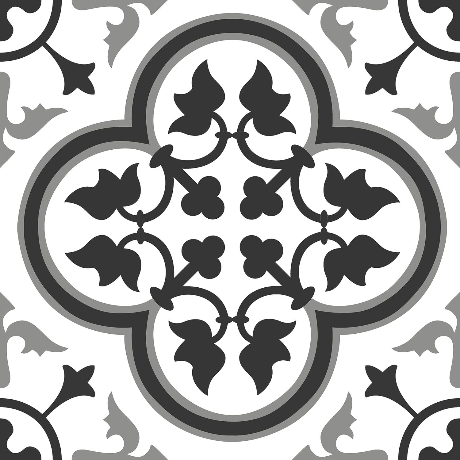 FloorPops 12-in by 12-in Villa Peel and Stick Floor Tiles (10 Tiles), (10 sq.ft./Carton), Black and White