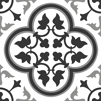 FloorPops 12-in by 12-in Villa Peel and Stick Floor Tiles 10 Tiles, 10 sq.ft./Carton, Black and White