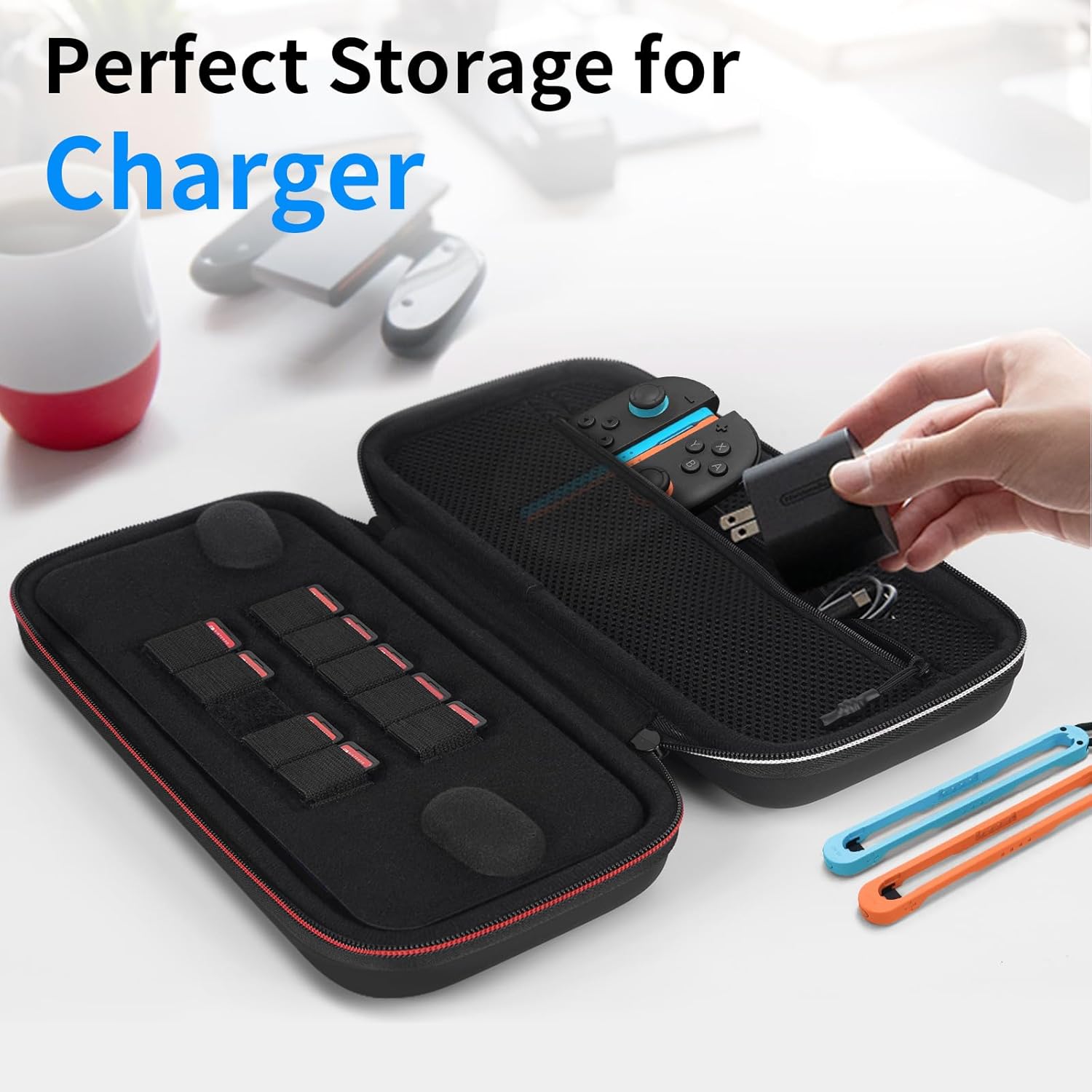 JOYLINK Large Capacity Carrying Case for Nintendo Switch 2, Anti-Drift Hard Shell Travel Case Fit Charger, with 9 Game Card Slots & Mesh Pocket - Shockproof Portable Storage Bag