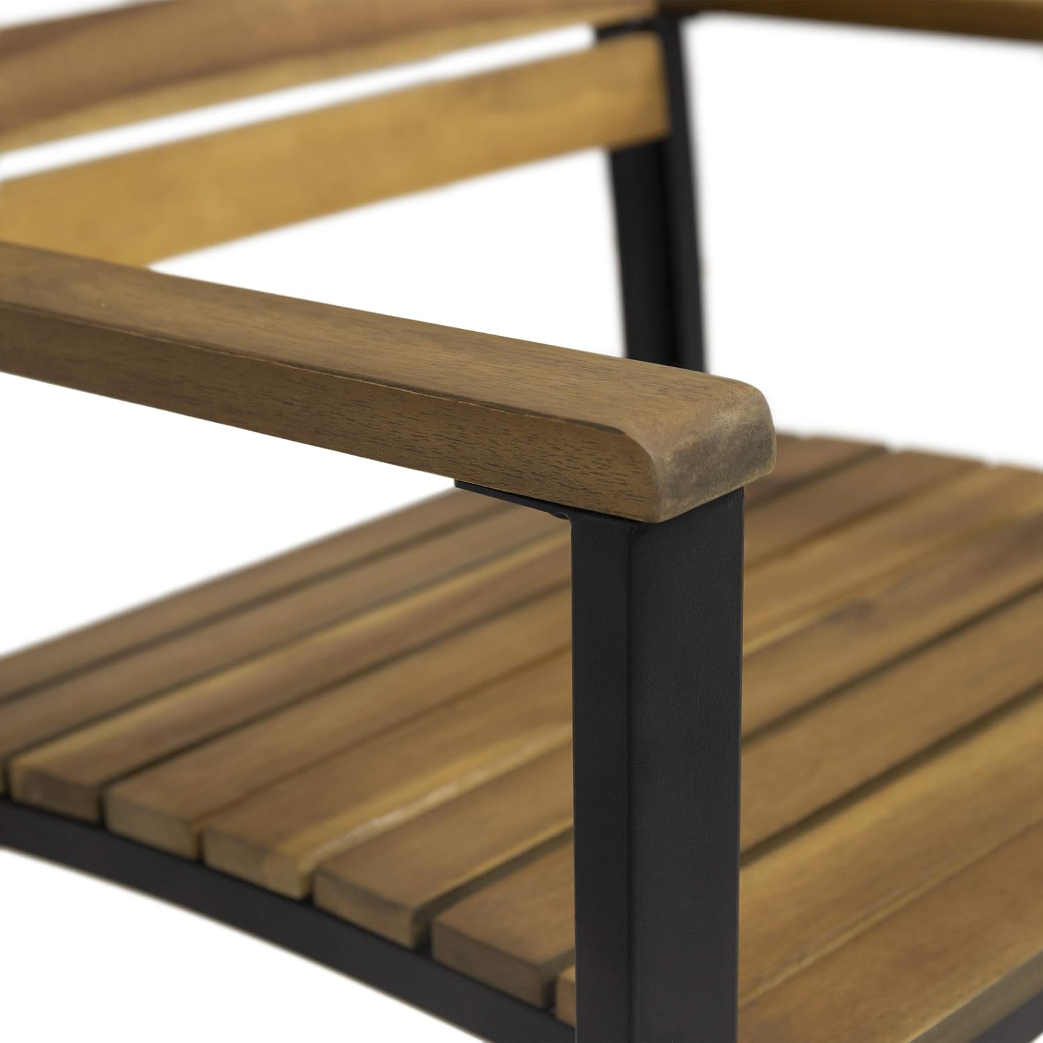 Great Deal Furniture Alberta Outdoor Wood and Iron Dining Chairs (Set of 2), Teak and Black