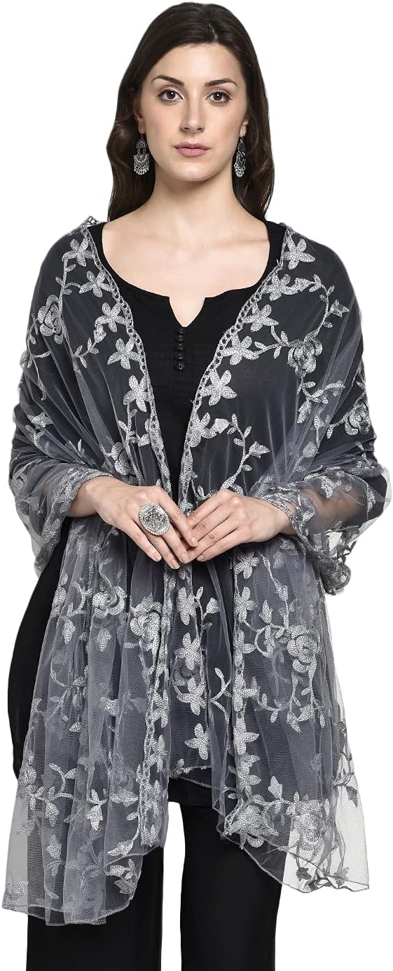 Women's Nylon Net Embroidered Dupatta