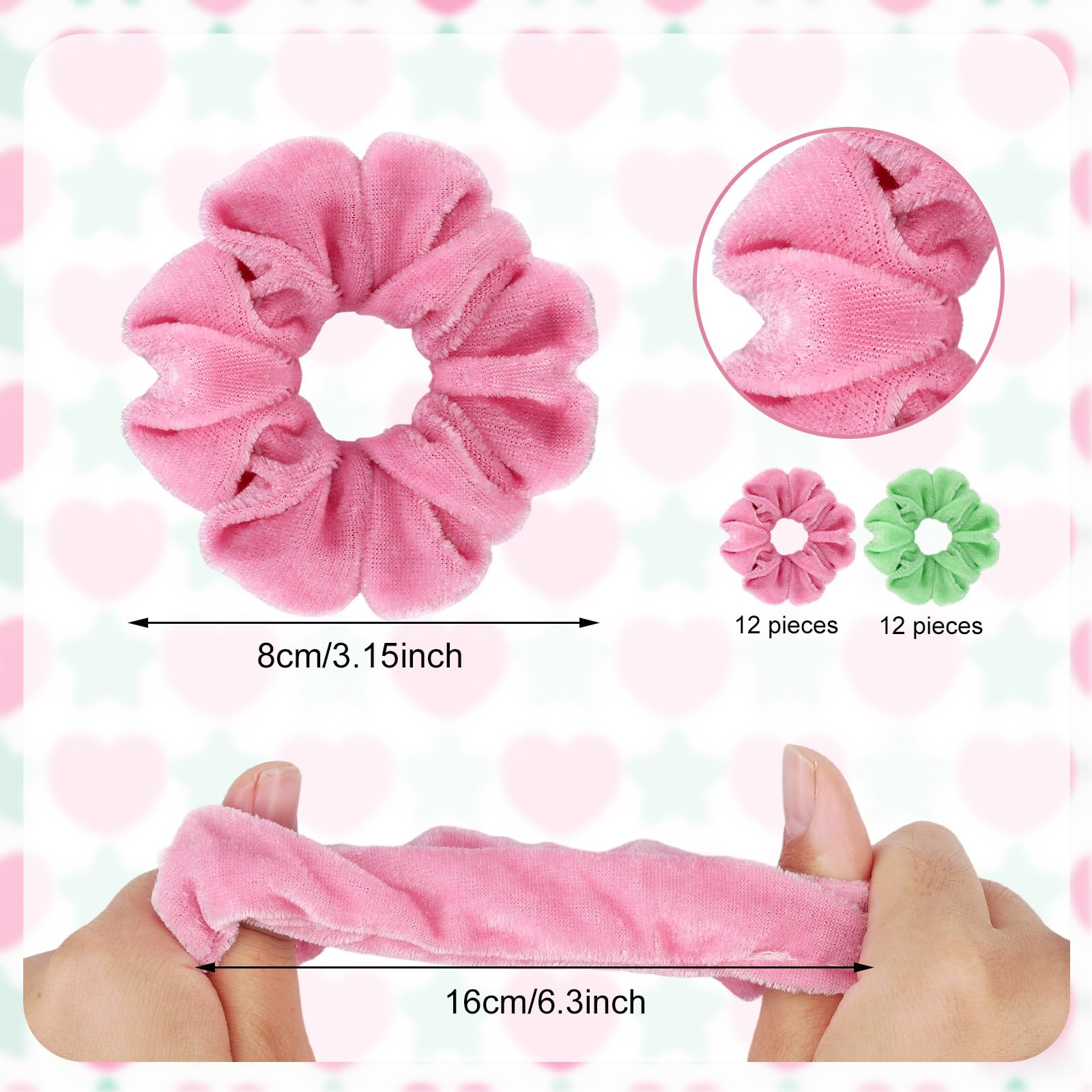 Tinoaly 24pcs Green and Pink Hair Scrunchies - Image 2