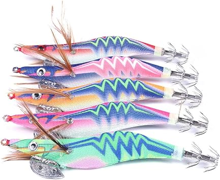 10pcs Squid Jigs Saltwater Glow Squid Jig Fishing Lures Shrimp Prawn Lures Luminous Artificial Fishing Lures Kit for Octopus Cuttlefish