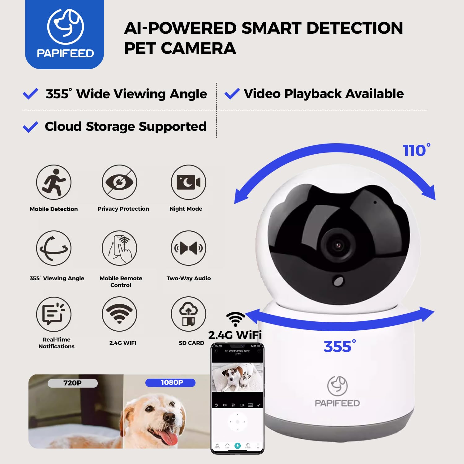 PAPIFEED Automatic Cat Feeder with Camera, App-Controlled WiFi Auto Food Dispenser, Dual Power Backup, Slow Feeding Mode, 3L Moisture-Proof Feeder for Cats & Small Dogs (Blue) - image 6