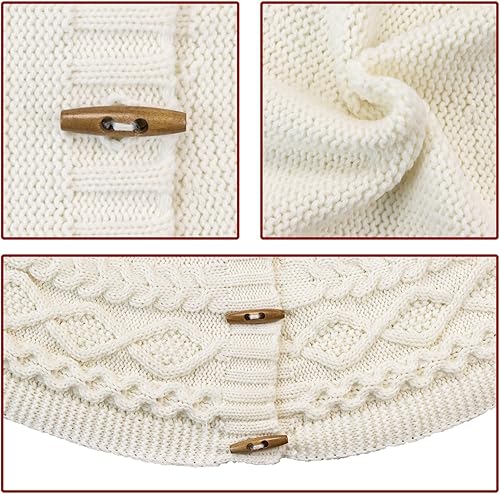 Miniatura 4 de LimBridge Faldón de árbol de Navidad de punto 60 pulgadas extra grande falda de árbol blanco crema, combo de punto de cable de diamante,