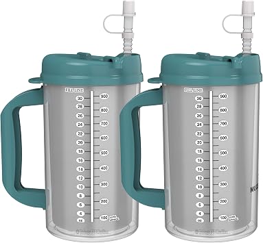32 Oz Hospital Mug 2 with Teal Lids - Insulated Cold Drink Travel Mugs