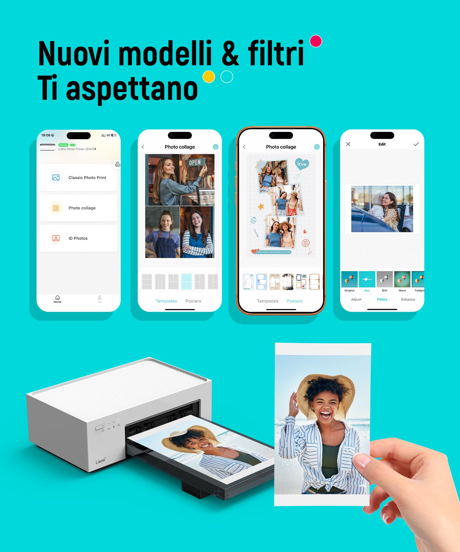 Liene Amber M200 Stampante Fotografica Portatile con Batteria Ricaricabile WiFi Stampante Foto con 20 Cartes 10x15cm, 300DPI Sublimazione Termica, Stampa Fotografica per Smartphone iPhone/Android