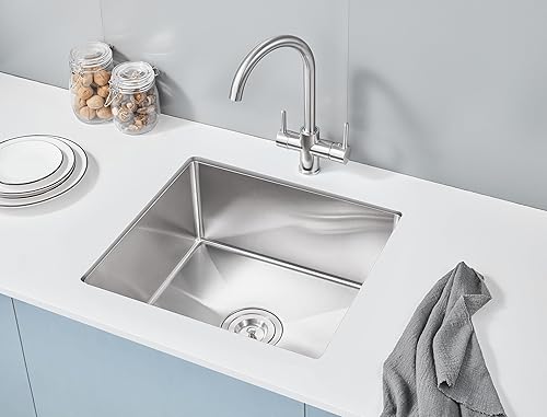 Miniatura 2 de MENATT Fregadero de cocina de montaje inferior de 25 pulgadas, fregadero de cocina de acero inoxidable 304 hecho a mano de 25 x 22 pulgadas,
