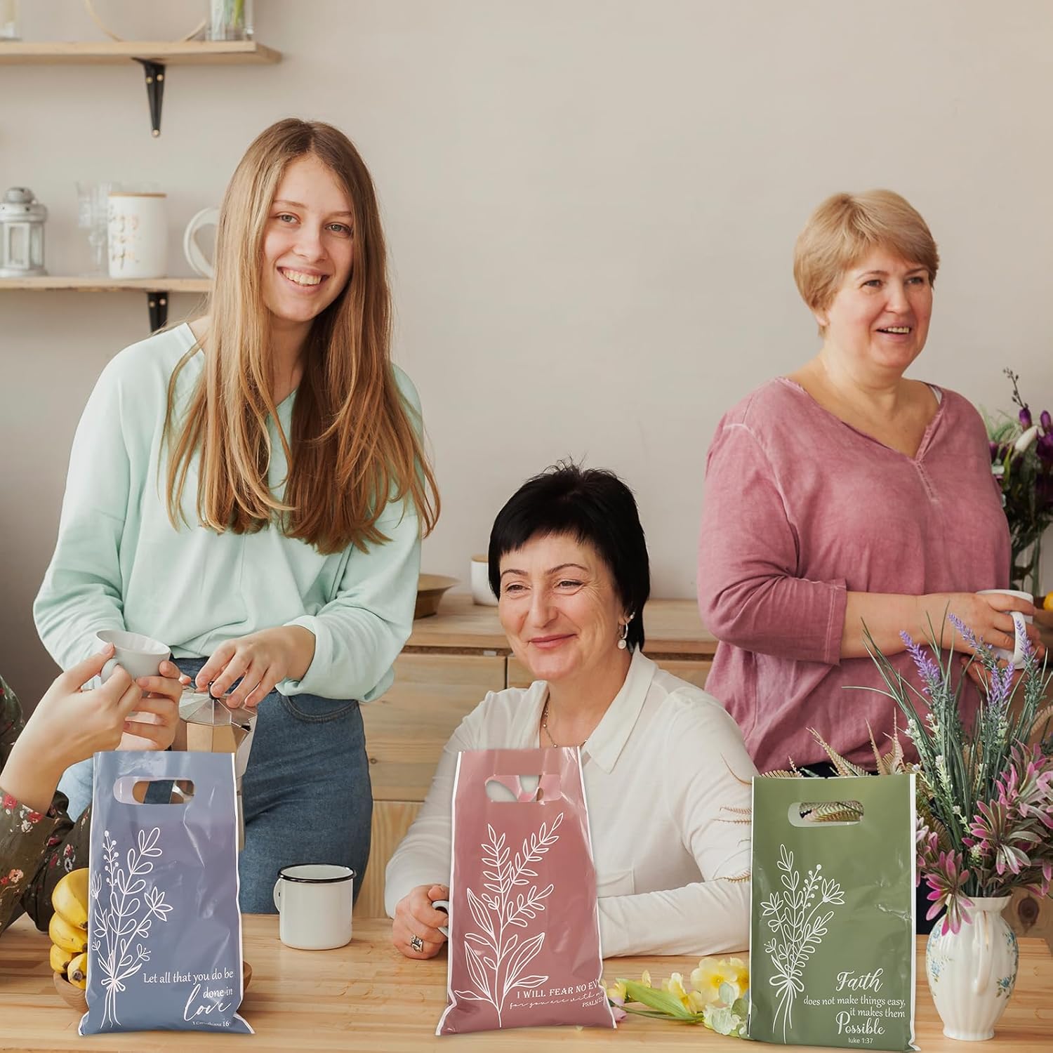 Whaline 200Pcs Boho Christian Party Favor Bag Bible Verse Plastic Treat Bags with Handles Candy Goodie Bags for Snack Cookie Packing - Image 7