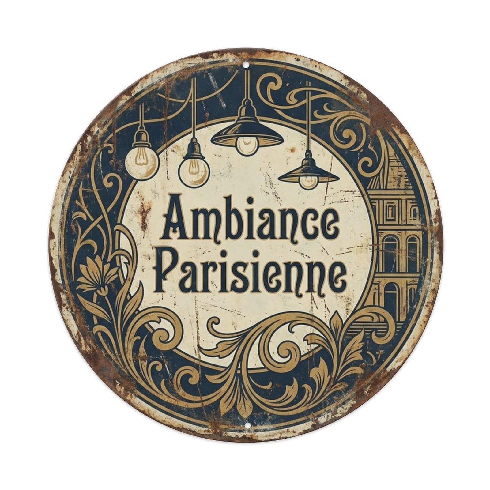 European Coffeehouse Inviting Espresso Bistro Vintage Metal Tin Sign Plaque Wall Decor for Cafe, Man Cave, Club Bar, Office, Home Garden Round Metal Poster 8x8Inch